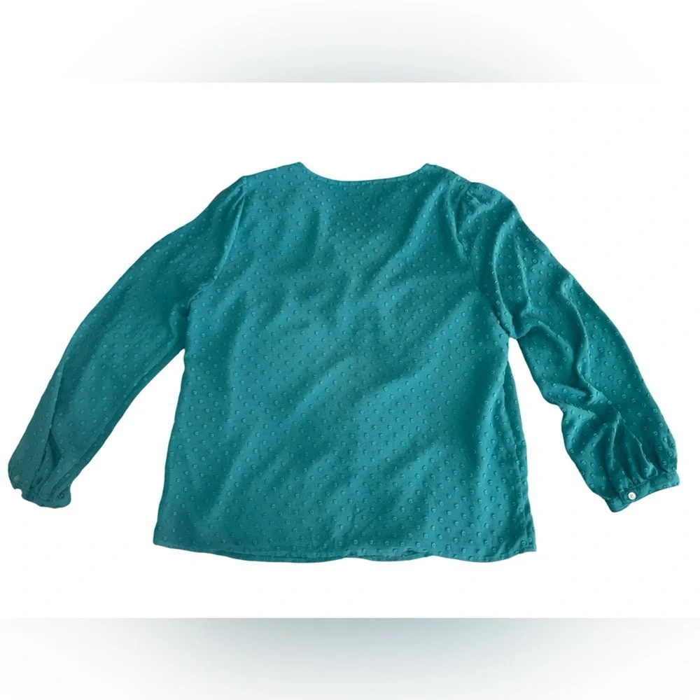 J.Crew Clip Dot V-Neck Blouse Green Size Medium Lined Long Sleeve Top